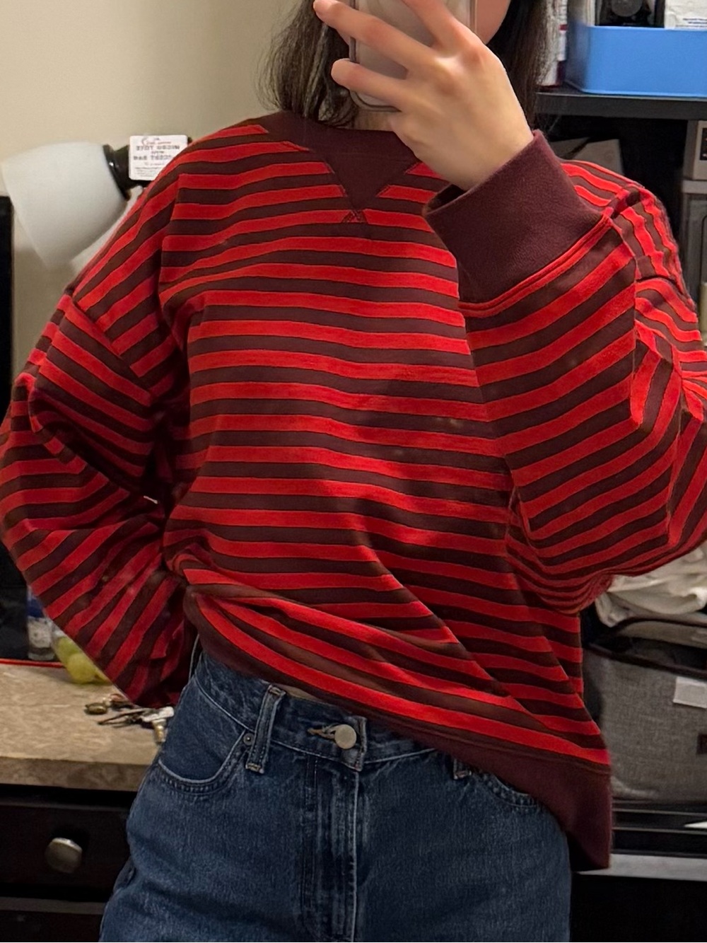 TNA Red and Dark Red Striped Crewneck